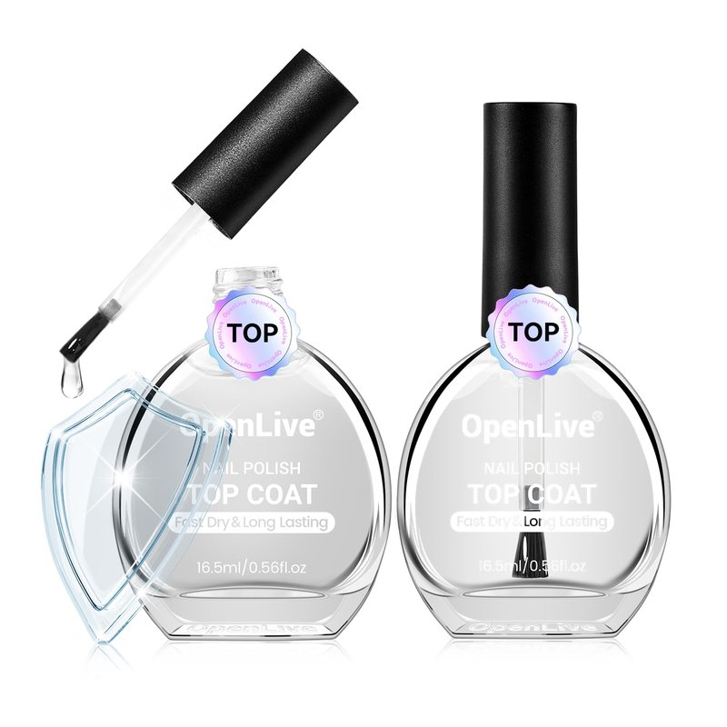 Glossy Top Coat Clear Nail Polish - 2 Pcs Quick Dry, Long-Lasting High Shine Finish | Vegan Nail Art Gift for Women