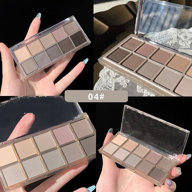 Aaiffey 10 Colors Eyeshadow Palette,Highly Pigmented Matte Eyeshadow Cement Color Eye shadow Shades Waterproof Cool-tone Eye Makeup Palette Velvety Texture Neutral Eyeshadow,04#