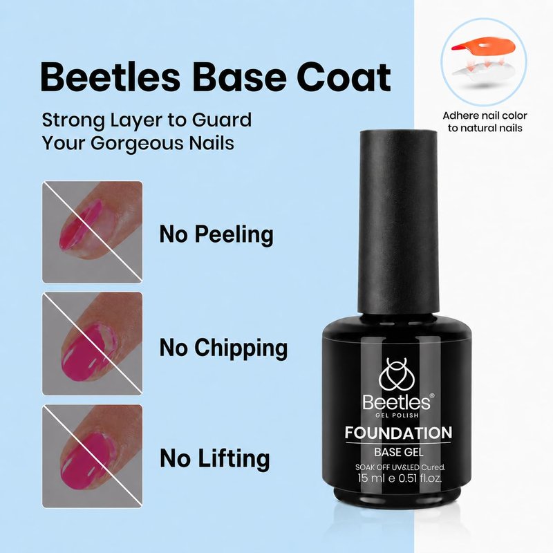 Beetles Builder Nail Gel Set - 3Pcs 15ml No Wipe Top Coat & Base Coat for Long-Lasting Shine