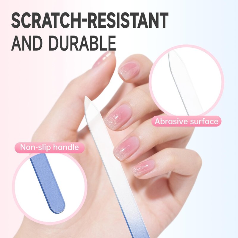 Skiennix Czech Glass Nail File Set - 3PCS Double-Sided Files with Cases for Professional Manicure (Light Green, Blue, Pink)