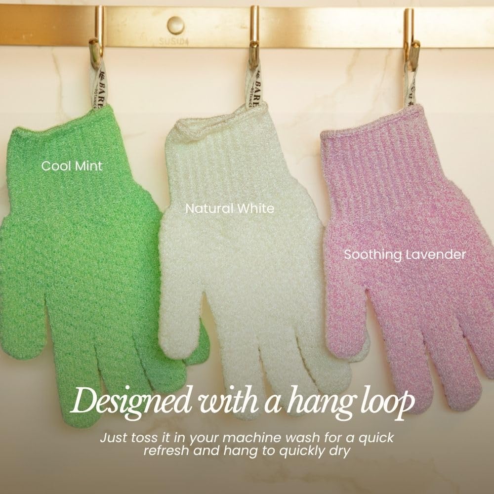 Bare Botanics 4 Pack Gray Exfoliating Gloves for Shower | 100% Nylon Fibers | Exfoliating Bath Gloves for Shower Exfoliating | Shower Gloves & Dead Skin Remover for Body | Wet & Dry Exfoliating Glove