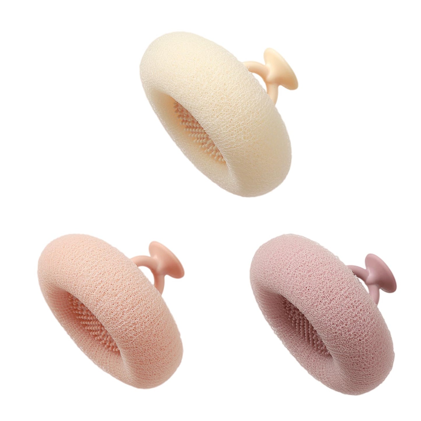Soft Sunflower Bath Ball with Suction Cup Hook, 3D Textured Mesh Exfoliating Bath Sponge Cleaning Brush，New Silicone Massage Center for Deep Cleansing (Off-White+Flesh Pink+Purple)
