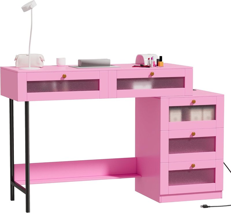 Skiennix Manicure Table - Professional Nail Desk with Storage Drawers | Makeup Vanity for Home Office