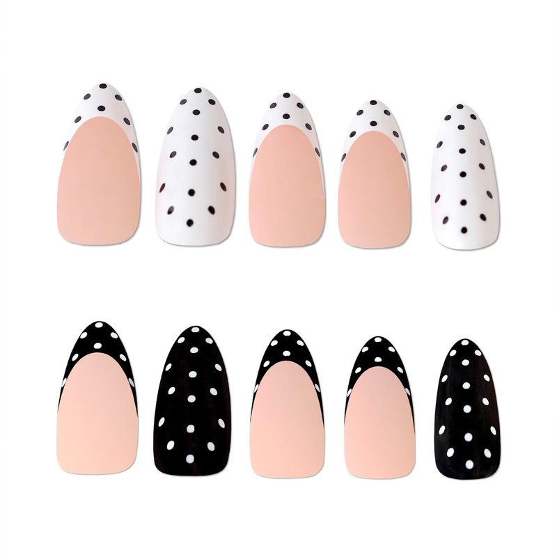 PaintLab Press On Nails - Polka Dot Couture Black & White Almond Fake Nails, 30 Nails in 15 Sizes with Glue, Reusable Salon Quality Polka Dot Press on Nails