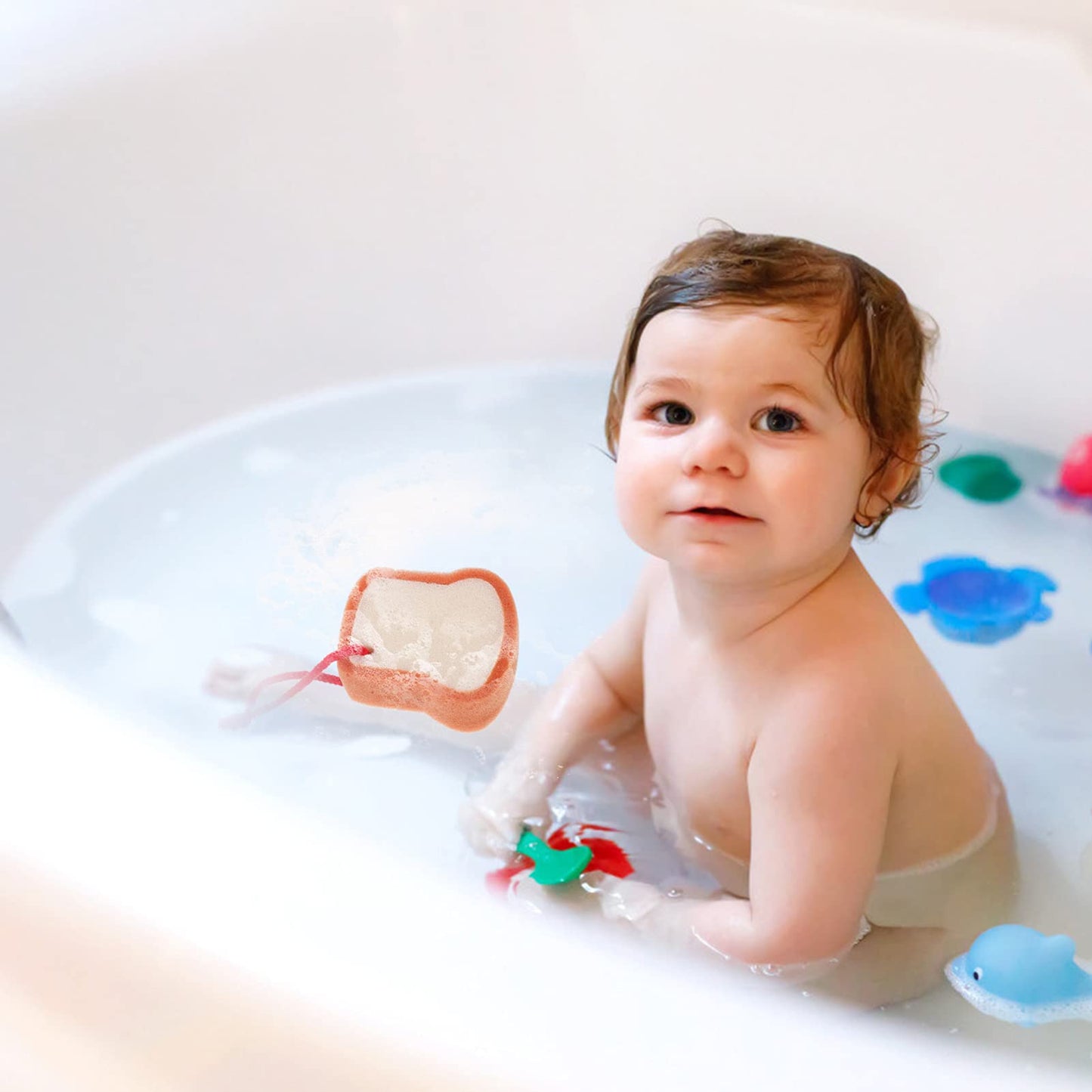 Healifty Baby Bath Brush 4.33X3.74 Inch Soft Bread Scrub Sponge Toddler Bath Sponge Gentle Shower Brush for Daily Baby Skin Care and Travel