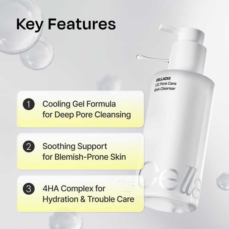 Celladix 131 Pore Care BHA Gel Cleanser, Gentle Daily Face Wash for Oily, Sensitive & Acne-Prone Skin, Pore Minimizer with 10% 4HA Complex, Hydrating Deep Cleanse, Korean Skincare, 6.76 Fl Oz