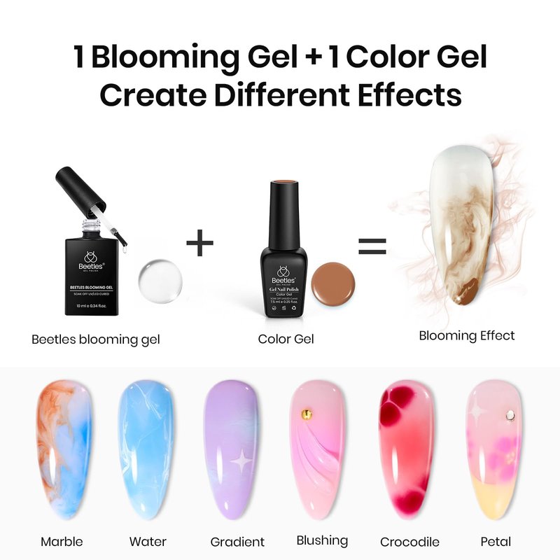 Beetles Blooming Gel, Blooming Gel Nail Polish Clear Uv Led Blossom for Spreading Effect Marble Natural Stone Watercolor Floral Print Soak off Diy Summer Nail Art Design Manicure Gifts for Women