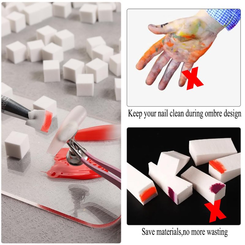 Fcozpjk Soft Sponges with Grabbing Pen for Ombre and Aura Nail Art with Brush, Professional Manicure Nail Art Tools Accessories Supplies, 100 Pieces