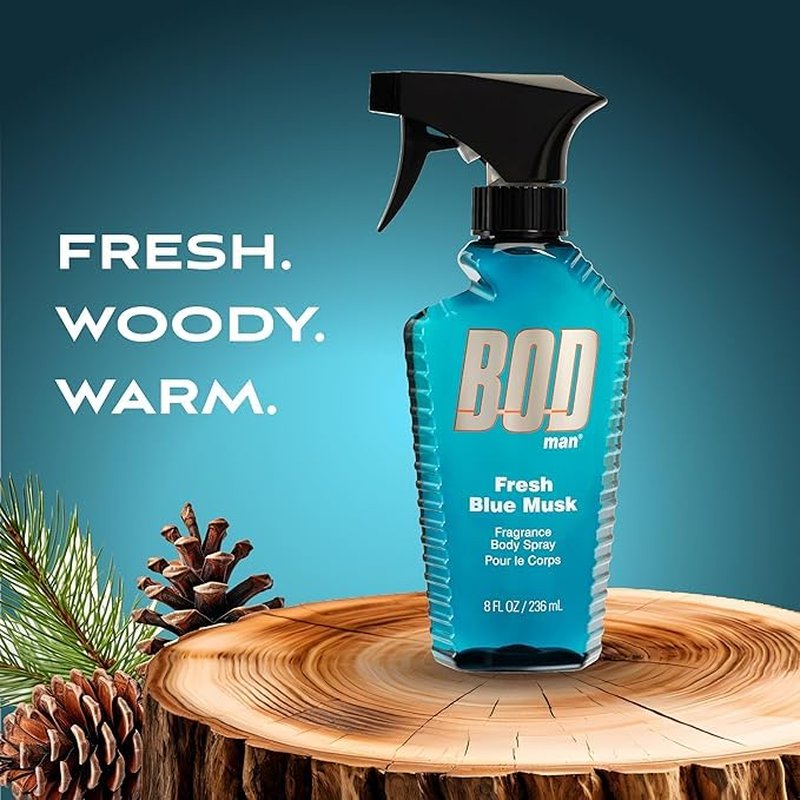 Bod Man Fresh Blue Musk Body Spray - 8 oz | Long-Lasting Fragrance for Men