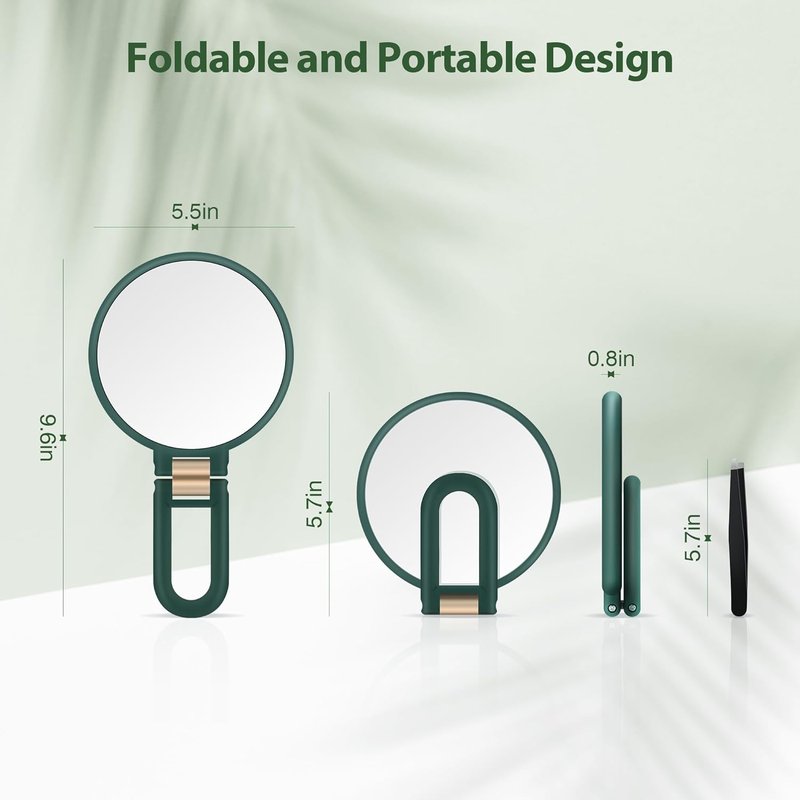 30X Magnifying Hand Mirror - Double-Sided Portable Makeup Mirror | Travel Essential, Green