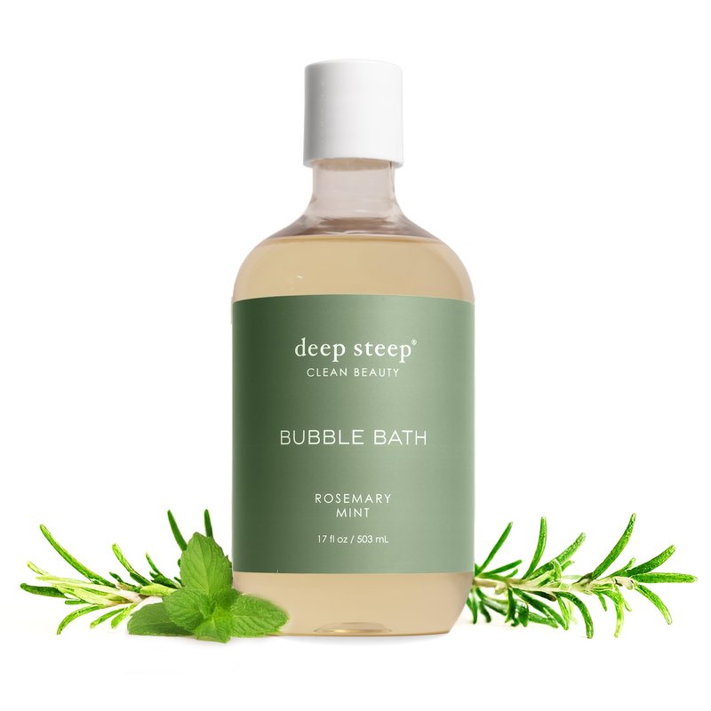 Deep Steep Rosemary Mint Bubble Bath for Women, Hypoallergenic, Clinically Tested, Clean Formula for Sensitive Skin, Sulfate-Free, 17 fl oz Bottle, Essential Bath Accessories