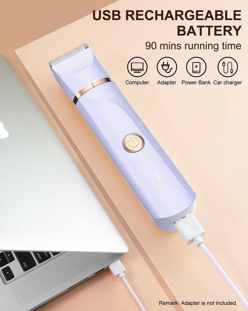 Bikini Trimmer for Women,Painless Electric Razor & Body Shaver for Pubic Hair,IPX7 Waterproof Hair Trimmer Women with Ceramic Blades,USB Rechargeable,Wet/Dry Use,Gifts for Women（Light Purple）