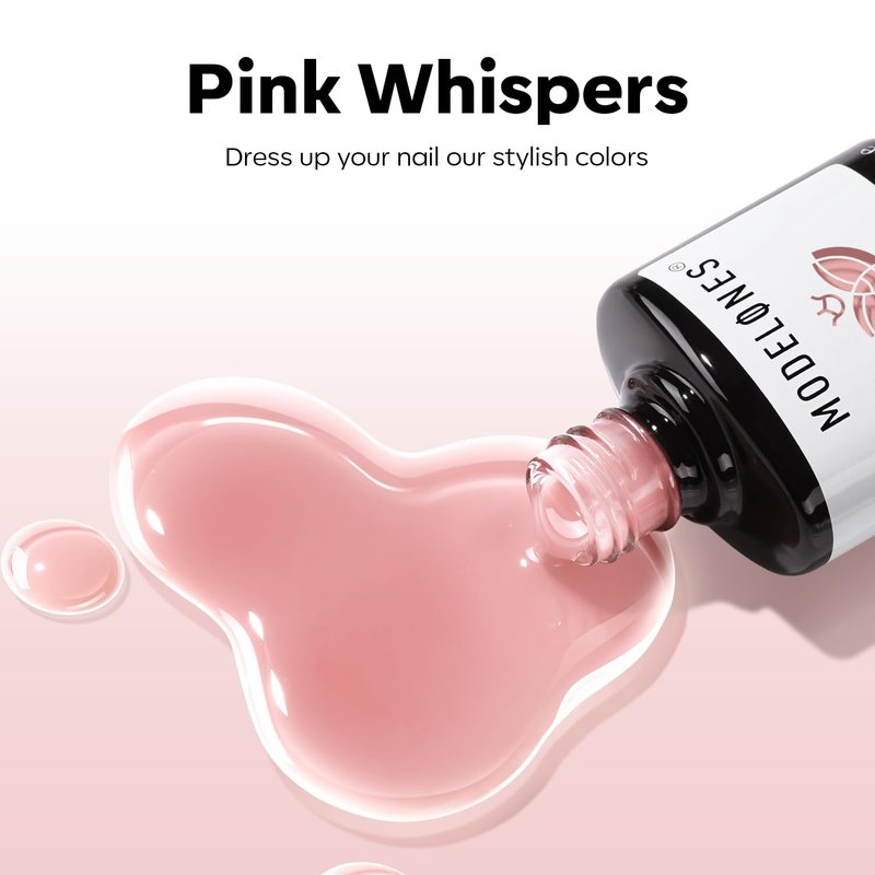 modelones Pink Gel Nail Polish Nude Pink Nail Polish Jelly Sheer Natural Translucent Soak Off U V Gel Clean Girl Valentine Nails for Women Nail Art French Tip Manicure 15 ML