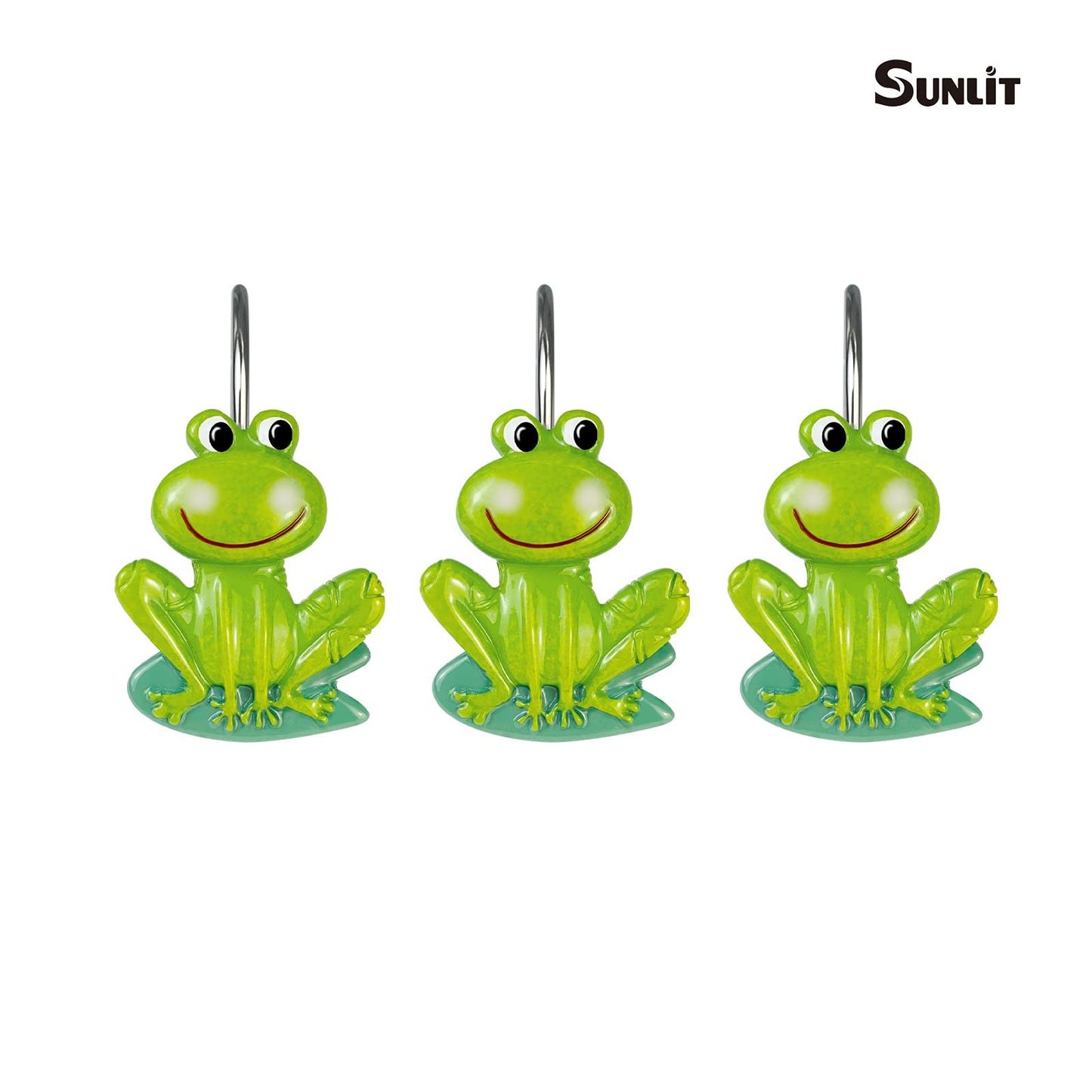 Sunlit Rustic Decorative Shower Curtain Hooks for Kids, Frog Shower Curtain Rings, Cabin Green Shower Curtain Hooks, Resin, Farmhouse Bathroom Decoration for Kids- 12 Pack
