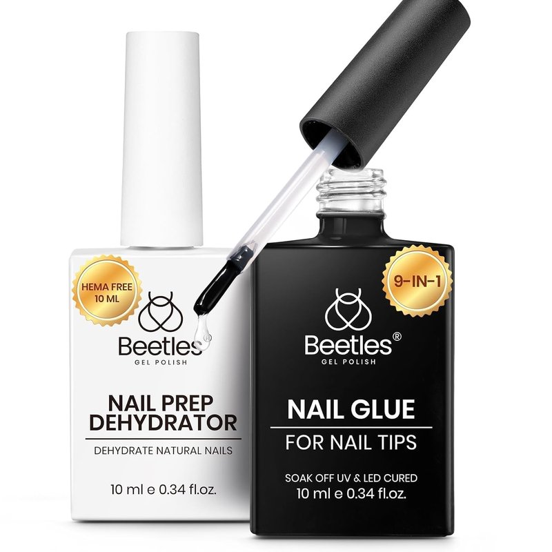 Beetles 9 In 1 Gel Nail Glue Kit - Acid-Free & HEMA-Free Dehydrator for Acrylic Nails | Professional Prep