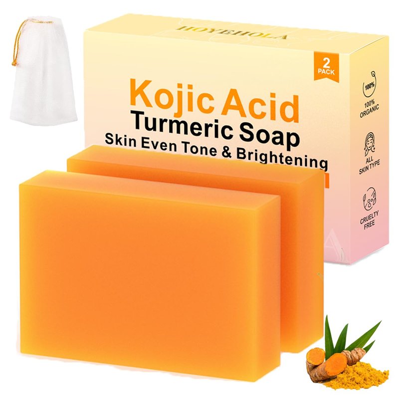 Kojic Acid Turmeric Soap Bar - Dark Spot Remover for Even Skin Tone | Moisturizing Natural Ingredients, 2-Pack