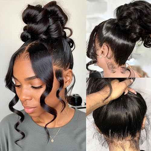 360 Lace Front Wigs Human Hair 220% Density Body Wave HD Lace Front Wigs Human Hair for Women 18 Inch Brazilian Virgin 360 Full Lace Human Hair Wigs Pre Plucked with Baby Hair Natural Color