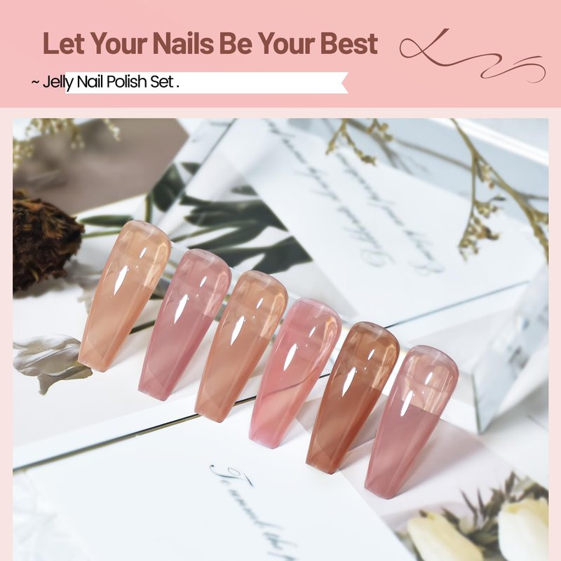 OpenLive Jelly Nail Polish Set 6 Colors Nude Pink Pale Purple Jelly Quick Dry Nail Polish Set for Nail Art Manicure DIY Salon