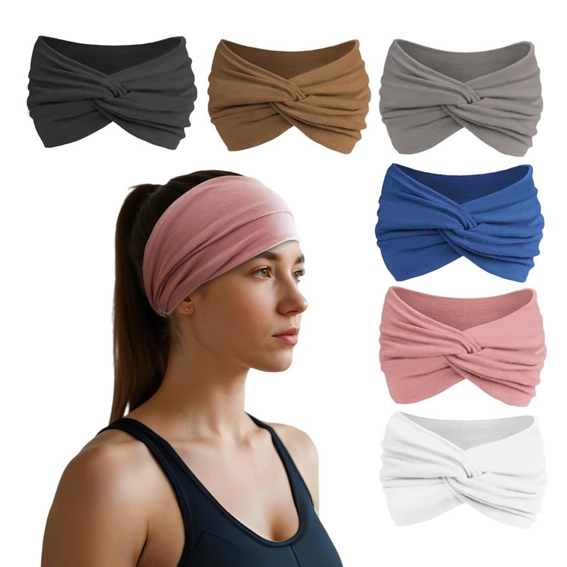 HSEM Headbands for Women - Non-Slip Wide Elastic Hair Bands | Soft Stretchy Cotton Turban Set (6 Pcs)