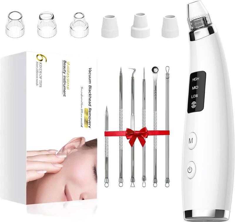 Blackhead Remover Vacuum - Type-C Rechargeable Pore Cleaner with 3 Suction Levels & 6 Probes | Face & Nose Comedone Extractor Tool (White)