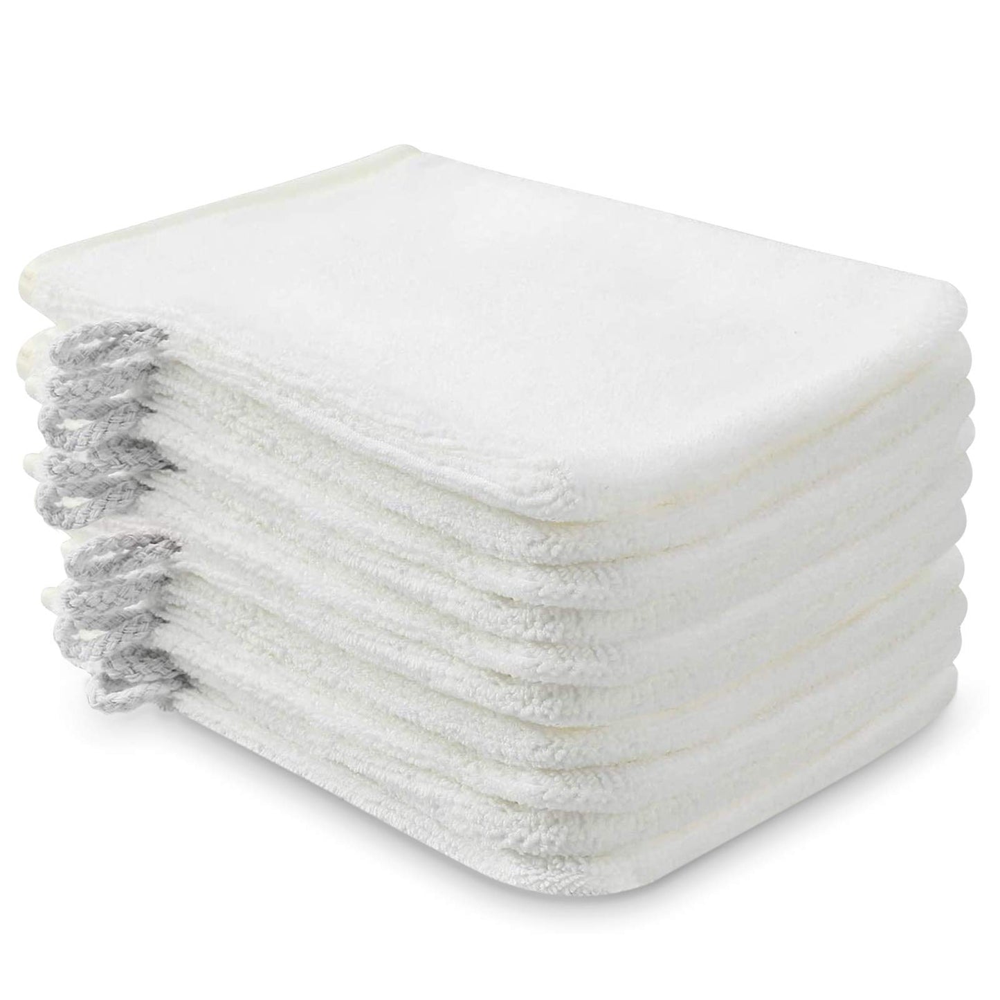 PHOGARY 10 Pack Microfiber Body Wash Mitts, Soft Face Mitten, Bath Spa Cloth, Reusable Makeup Remover Mitt Gloves, European Style Wash Cloth, 6×8 inch (White)
