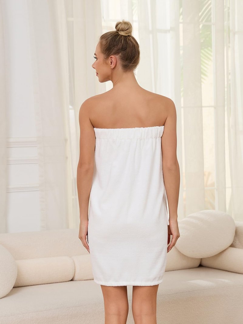 Air Curvey Soft Wrap Towel for Women Lightweight Spa Body Wrap Shower Wrap Robe Adjustable Closure Bathrobe with Pocket White L