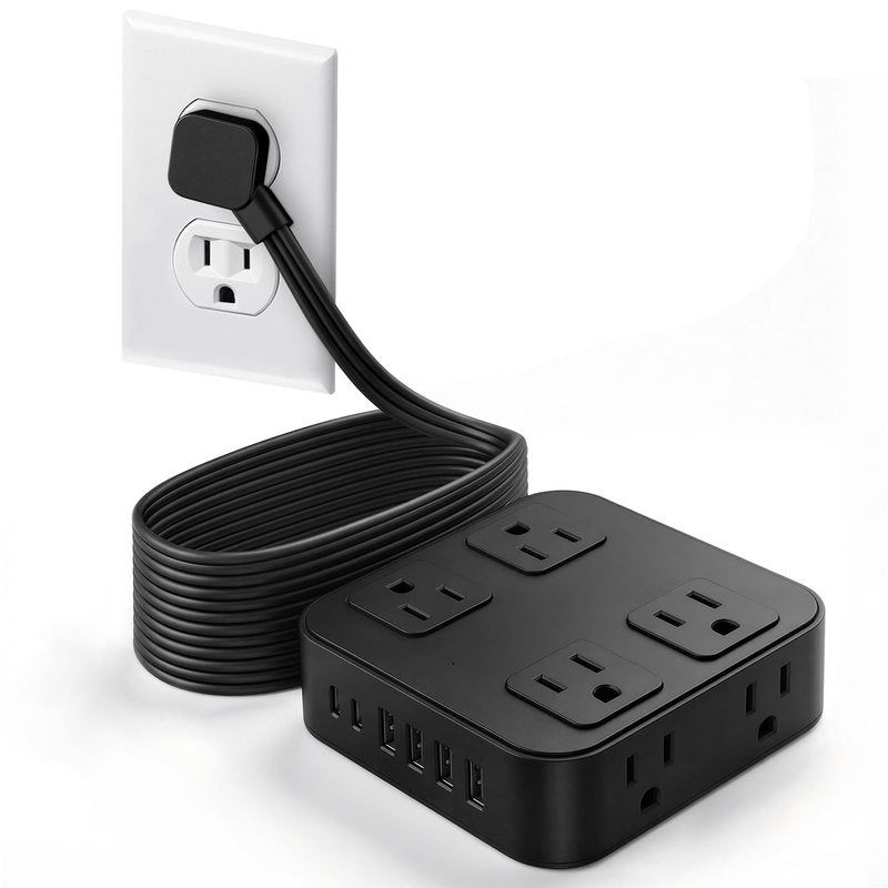 HLCZLUZ 10Ft Extension Cord w/ 8 Outlets & 6 USB (2 USB C), 1250W 900J Protection Power Strip w/Power Switch, Surge Protector Power Strip Flat Extension Cord Outlet Extender for Home Office