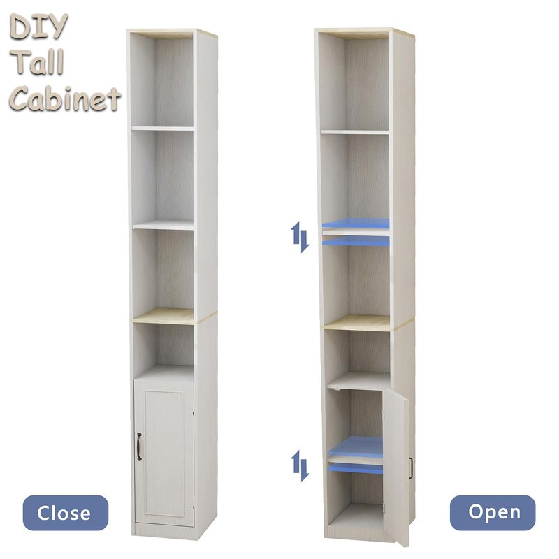 WSLUKVII Slim Storage Cabinet for Small Space, 72" Tall Narrow Bathroom Cabinet with 6 Adjustable Shelves & Anti-Tip Design, Freestanding Organizer for Bathroom, Kitchen, Hallway, White