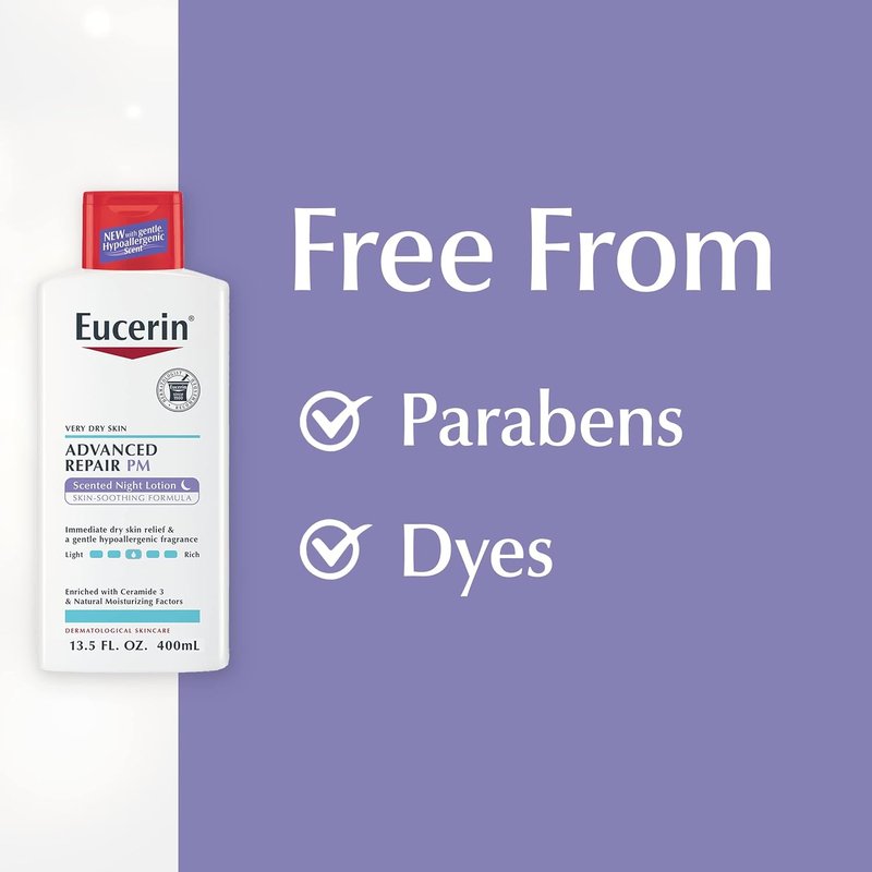 Eucerin Advanced Repair Scented Night Lotion, 48 Hour Moisturizing Body Lotion for Dry Skin with a Hypoallergenic Soothing Scent, Paraben Free, 13.5 Fl Oz Bottle