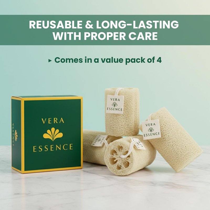 Natural Egyptian Loofah Exfoliating Body Scrubber (Pack of 4) - Organic Bath Luffa Sponge for Deep Clean Skin Care - Eco-Friendly Shower Loofah for Women and Men - Face, Back & Body Spa Exfoliator
