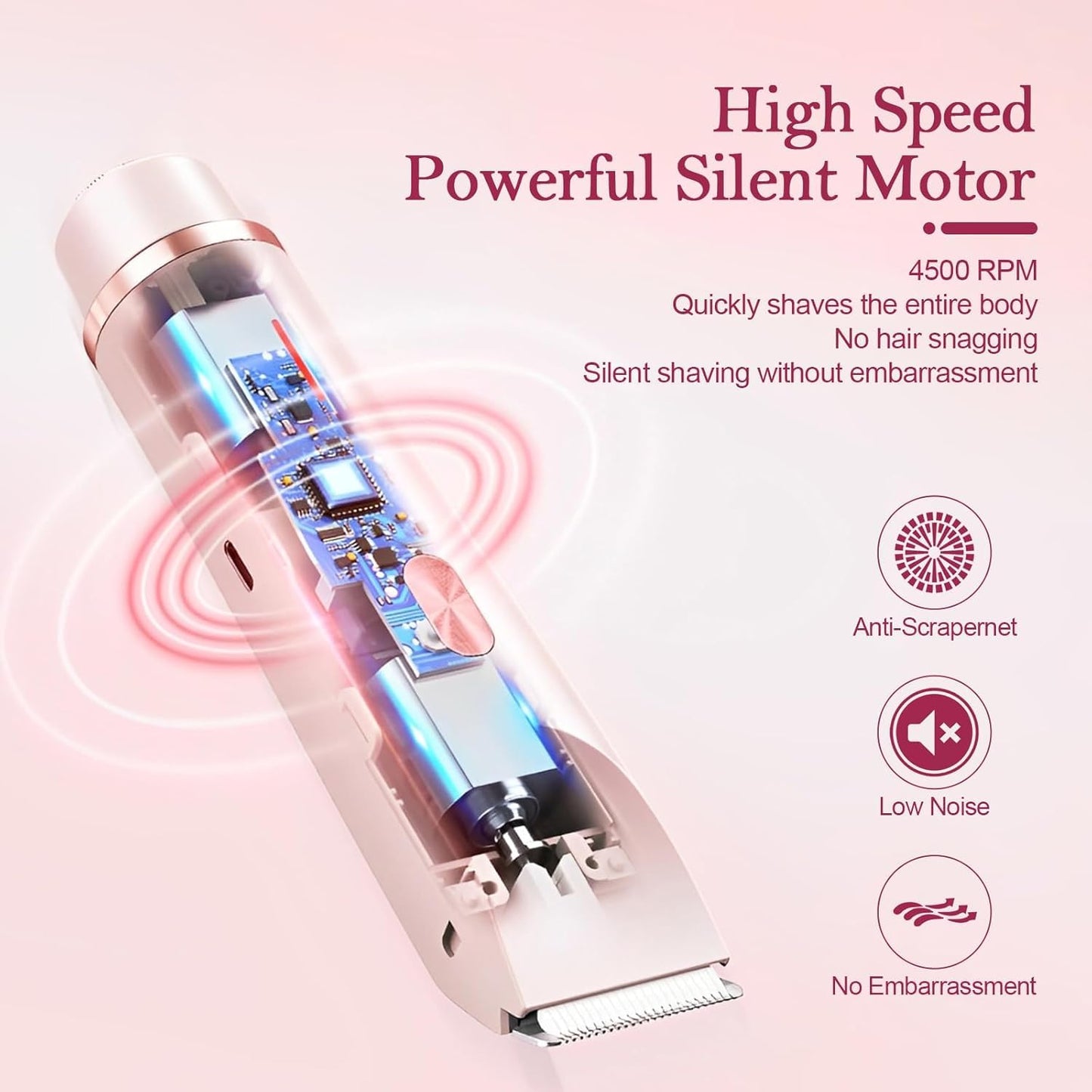 Bikini Trimmer for Women, 2-in-1 Dual Head Shaver Women, IPX7 Waterproof Gentle Electric Razors for Sensitive Areas, Cordless Hair Removal for Shower & Travel, Holiday Gift (Pink)