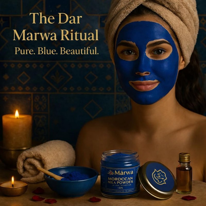Dar Marwa Moroccan Nila Powder – 100% Pure Saharan Indigo Face, Body & Hair Mask | Brightens, Exfoliates & Evens Skin Tone | Handmade Hammam Ritual | Vegan, Detoxifying | 1.7 Oz (50g)