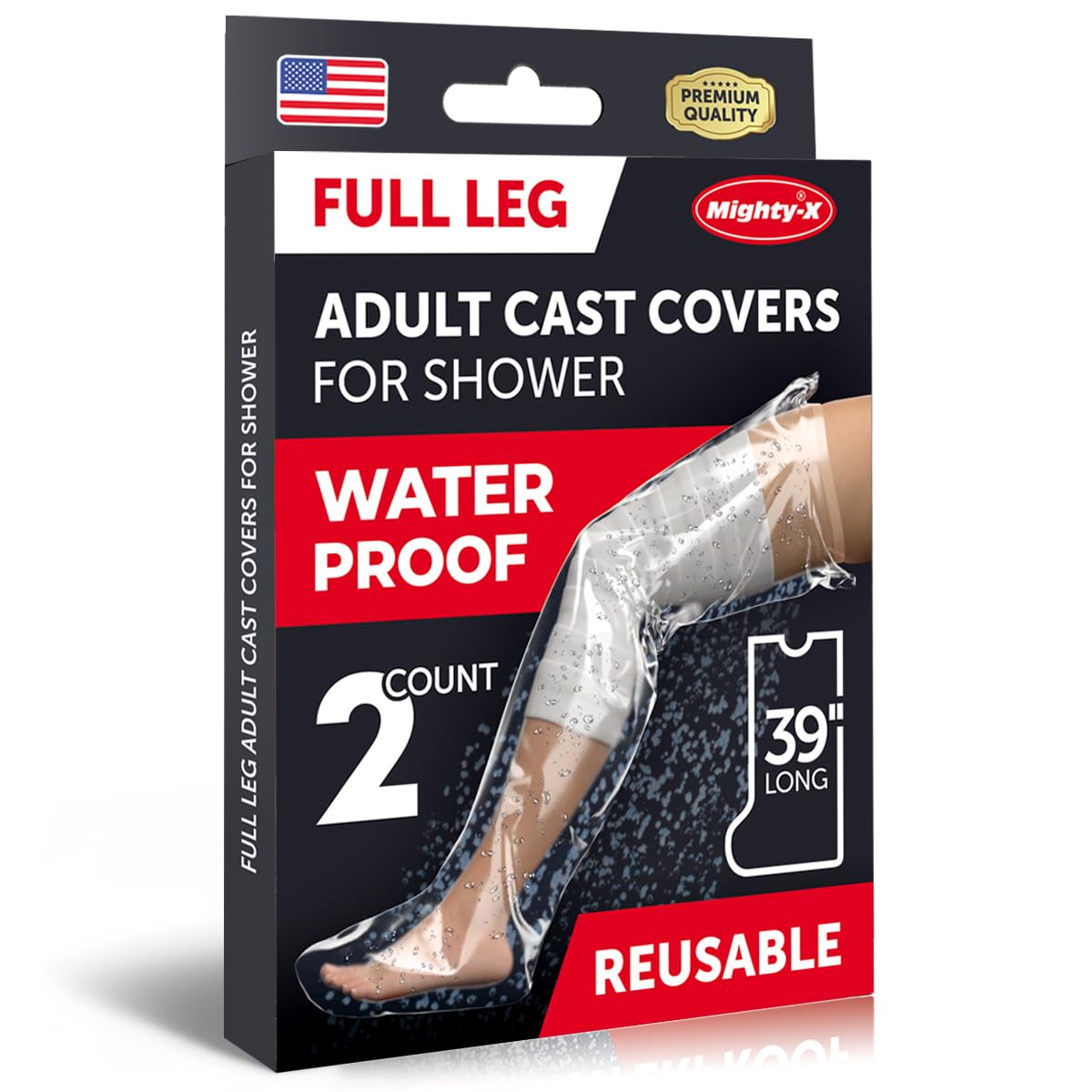100% Waterproof Cast Covers for Shower Leg - 2pk - Tight Seal - Reusable Adult Full Leg Cast Protectors - Thigh, Knee, Ankle, Foot - After Surgery Bandage and Dressing Shower Bag - Long Size