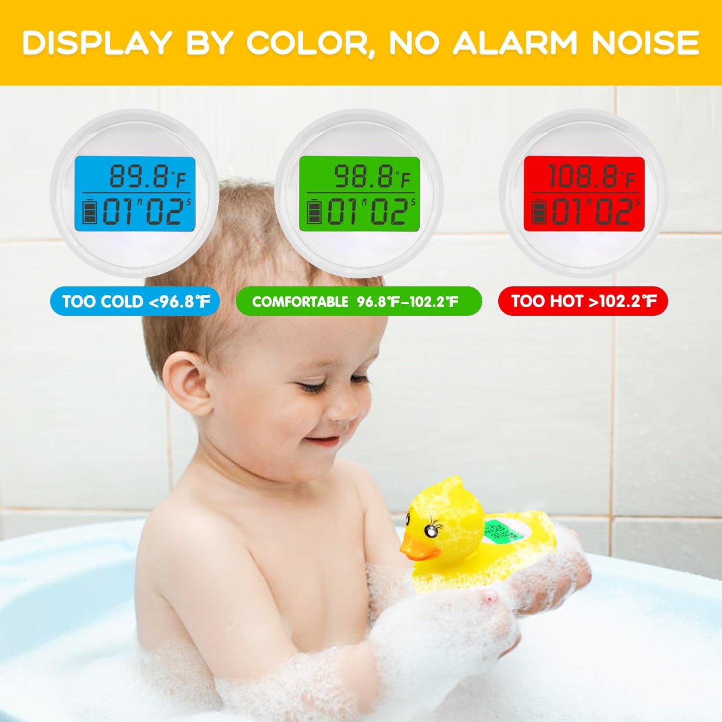 BabyElf Baby Bath Thermometer, Digital Bath Tub Water Temperature Monitor with Fast & Accurate Readings, Floating Duck Toy for Infant & Toddler Bathtub, Room Temperature Display