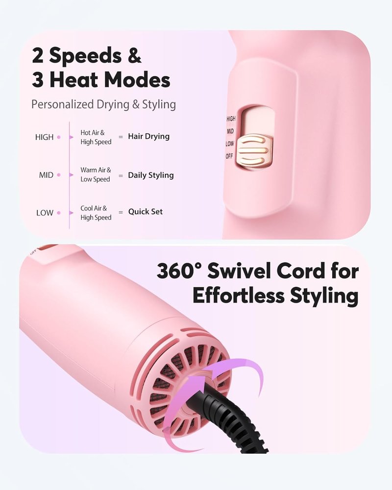 Bopcal 2" Travel Blow Dryer Brush - 4-in-1 Ionic Hot Air Brush for Volumizing, Straightening & Curling | Dual Voltage 100-240V