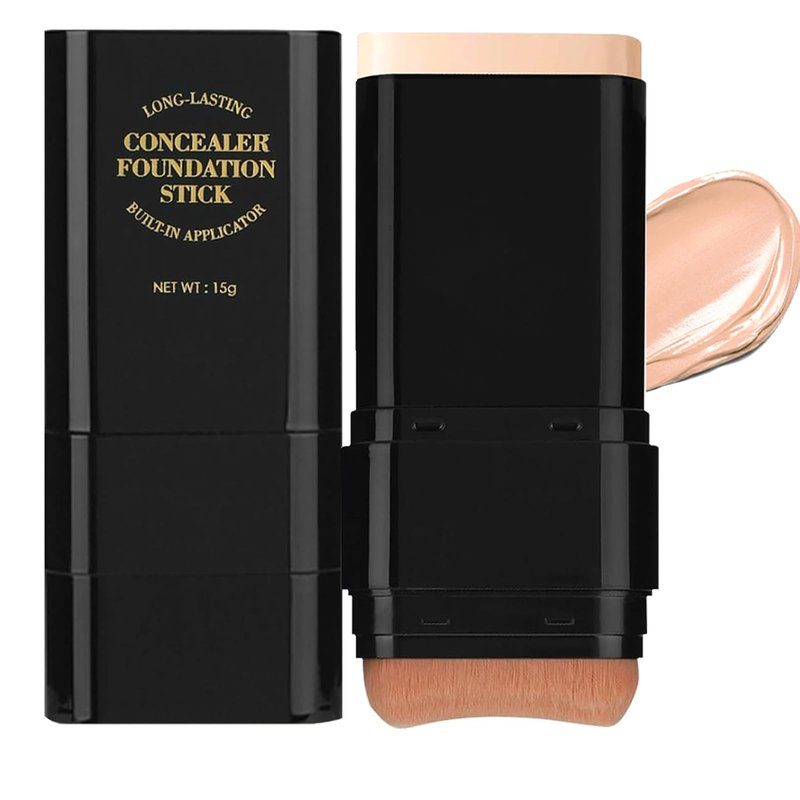 Foundation Stick,2 in 1 Dual-Ended Long-Lasting & Waterproof Concealer Korean Foundation Contour Sticks,Contouring Foundation with Brush,Full Coverage Matte Finish for Face Makeup(04WHEAT)