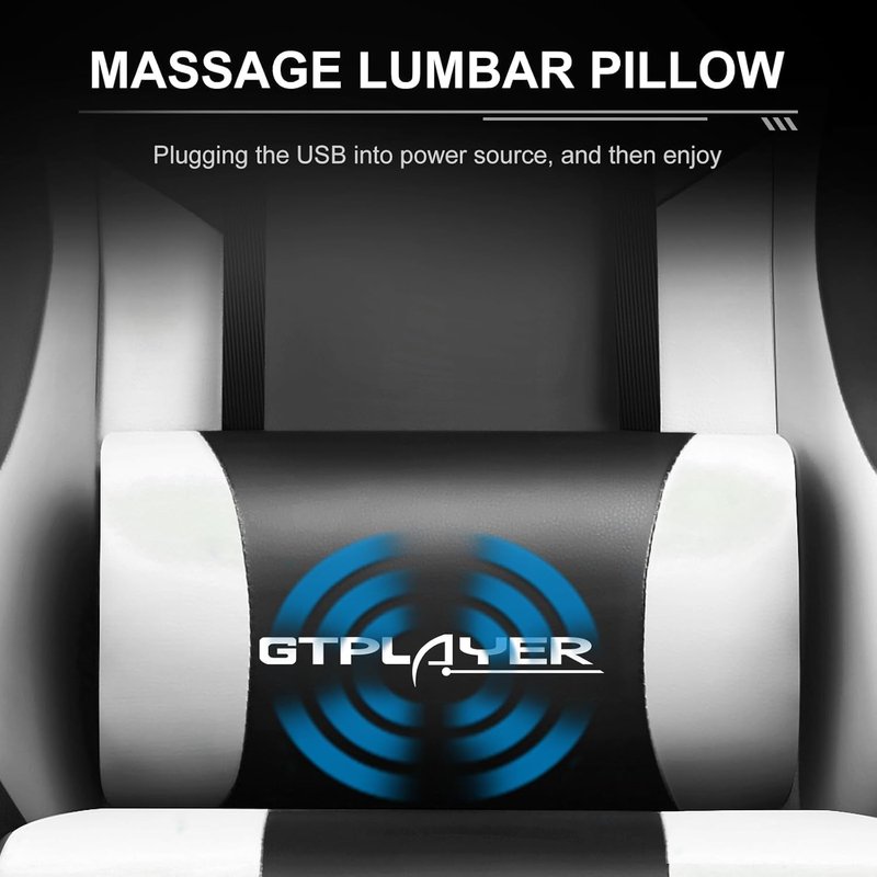 GTPLAYER Gaming Chair - Height Adjustable Computer Chair with Footrest & Lumbar Support | Pearl White