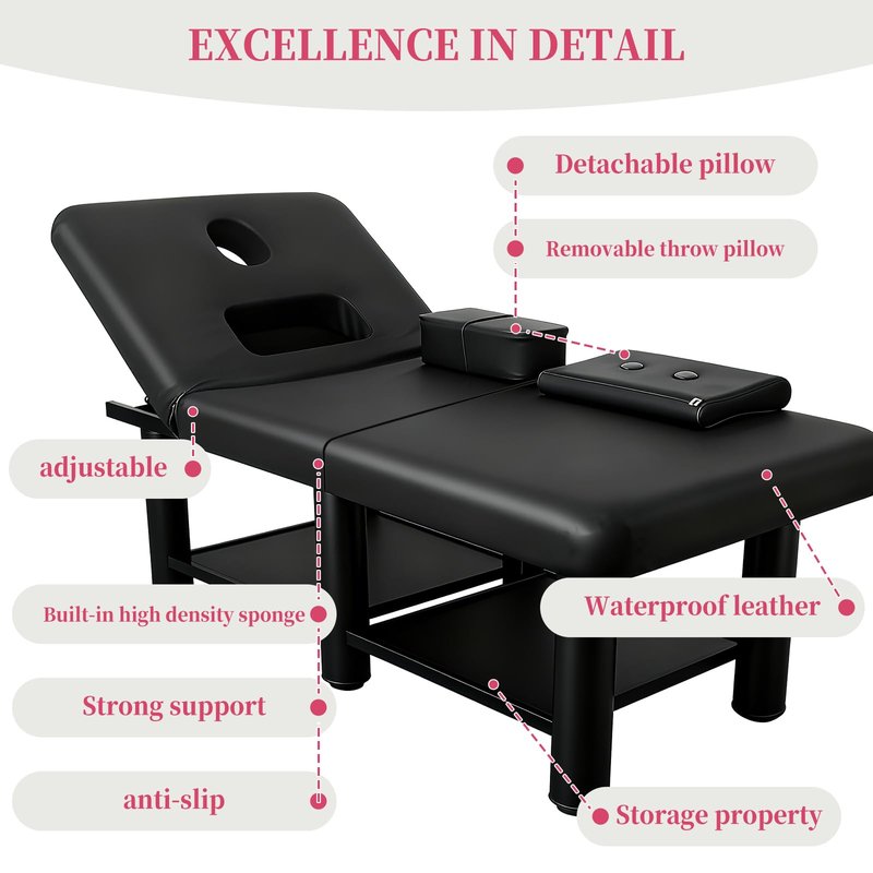 2000 Lbs Storage Massage Table, 5 Inch Premium Portable Thick Lash Bed, Adjustable 6 Square Legs Spa Table Spa Foot Massage Facial Spa Tattoo