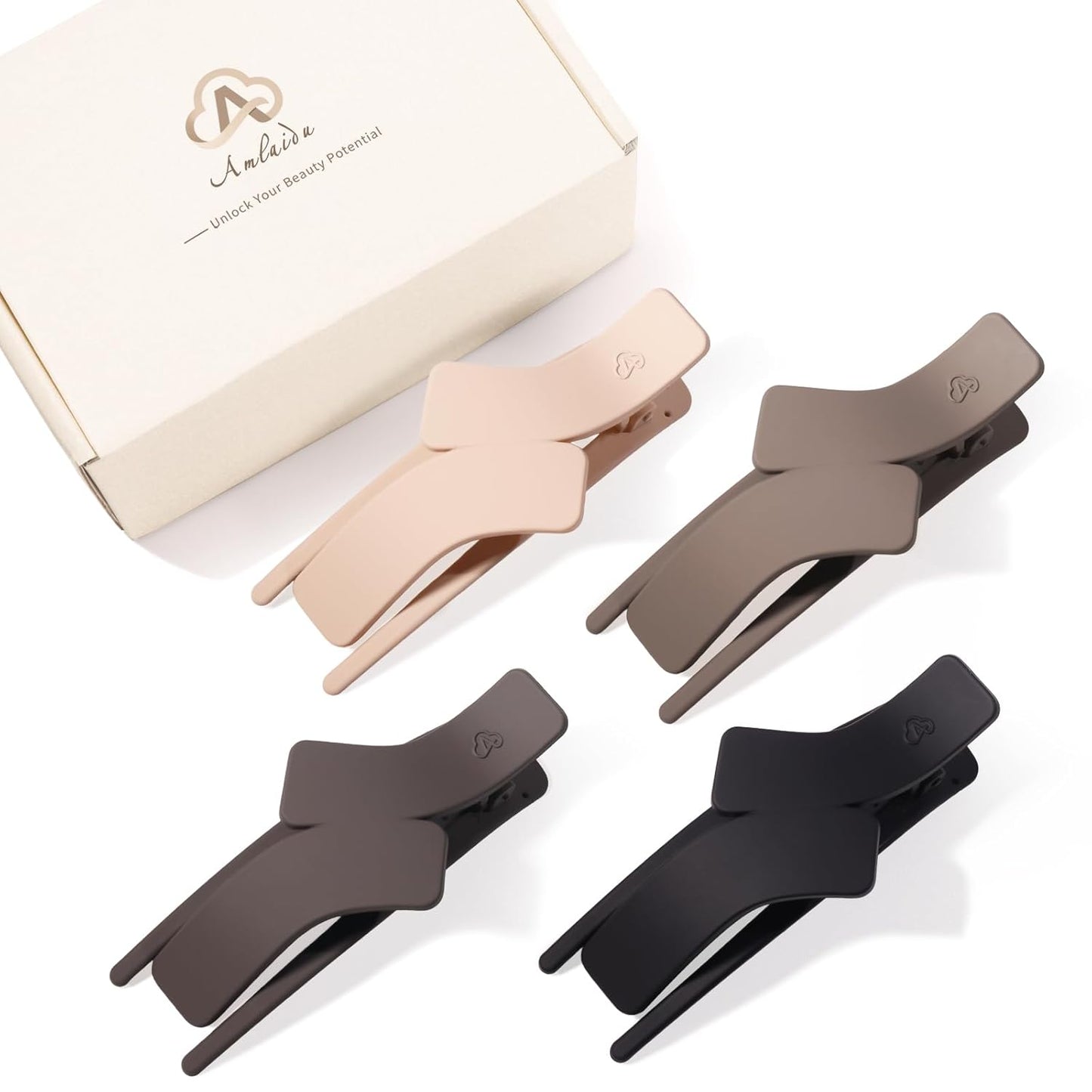 Skiennix Medium Flat Hair Clips - Strong Hold French Claw Clips for All Hair Types | 4 Pcs in Beige, Brown, Black