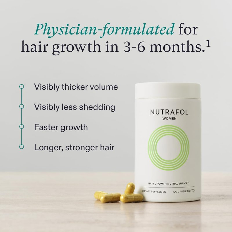 Nutrafol Women's Hair Growth Supplement and Collagen Peptides Powder, Ages 18-44, Physician-formulated for Visibly Thicker, Stronger Hair, Dermatologist Recommended - 1 Month Supply, 12 oz Bottle