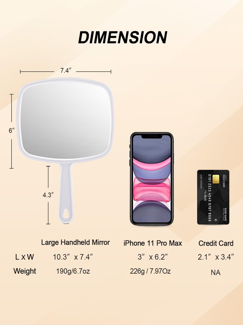 Gladmart Hand Mirror,10.3" L x 7.4" W Handheld Mirror with Handle for Barber Hairdressing,Square White