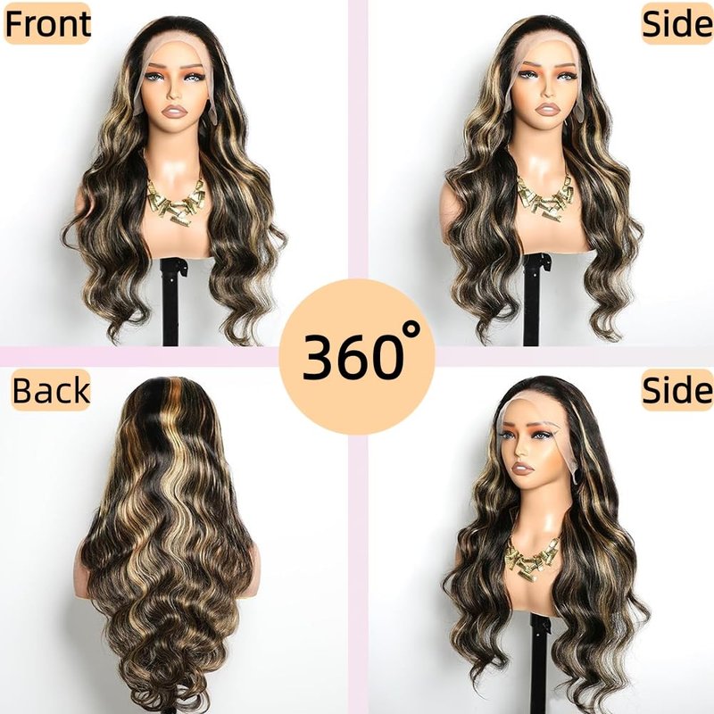 30 Inch Ombre Highlight Lace Front Wig Human Hair Pre Plucked 13x4 HD Transparent 1B/27 ombre lace front wig Body Wave HD Lace Frontal Wigs Human Hair With Baby Hair Transparent 180% Density for Women
