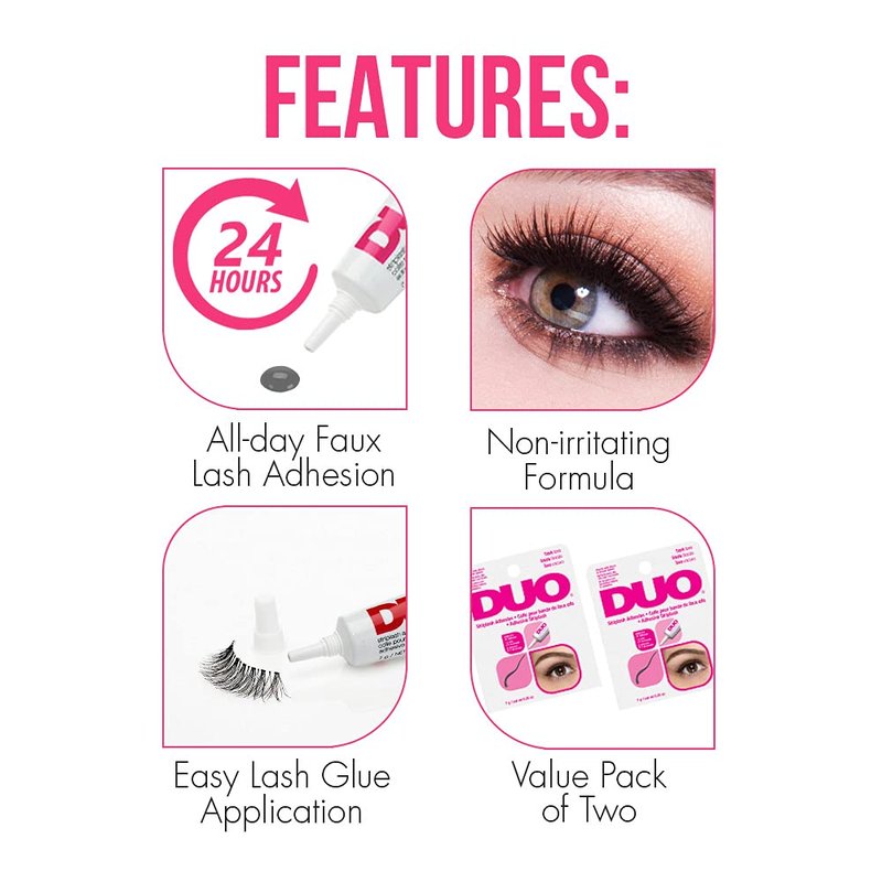 DUO Eyelash Glue - Waterproof Dark Tone Adhesive for Strip Lashes | Long-Lasting, 0.25 oz, 2 Pack