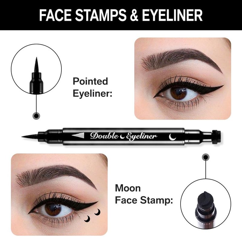 Black Winged Eyeliner Stamp Kit - Waterproof Eye Makeup Tool for Women | 1 Pcs Black Moons Design