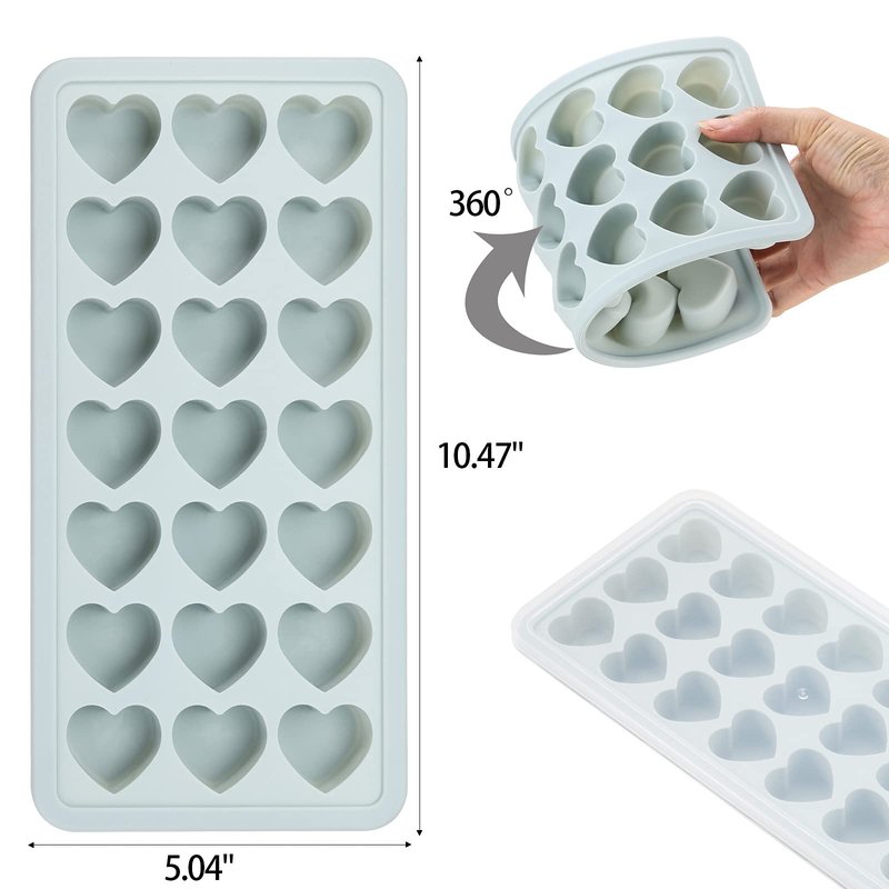 Heart Shaped Ice Cube Trays with Lid, Chocolate Mold, Easy Release Ice Trays, 21-Cavity Silicone Heart Molds for Ice Cubes, Gelatine, Baking and Candy