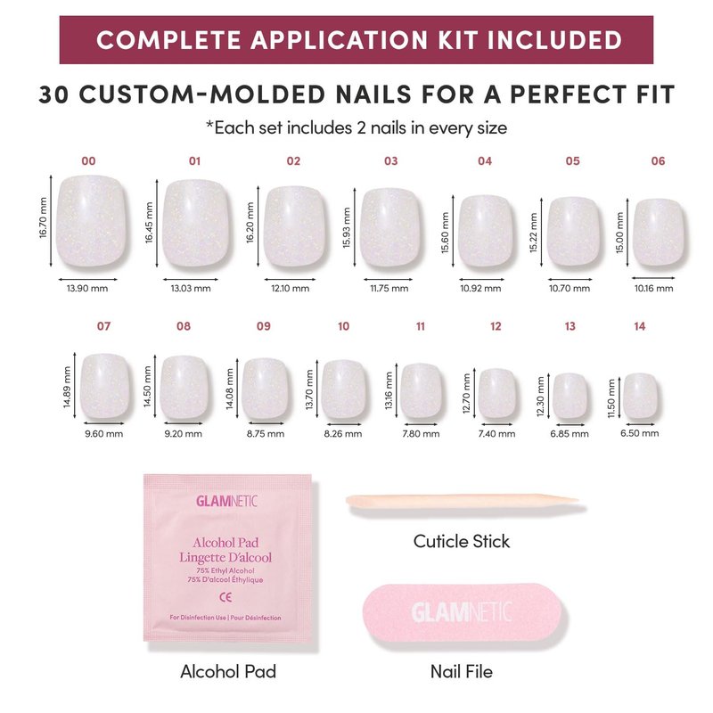 Glamnetic Quick Press Mani - No Glue Press On Nails, Just Peel and Stick, Square Extra Short Nails, Mess Free, Salon Quality Stick On Nails, Daydream Veil | in 15 Sizes - 30 Nail Kit