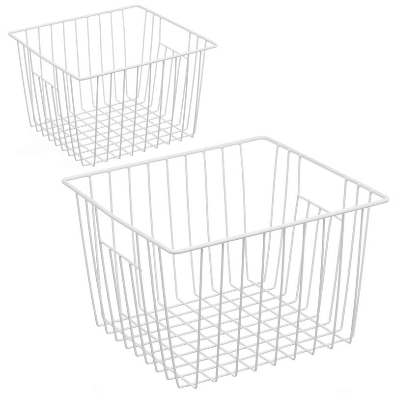 iPEGTOP Deep Refrigerator Freezer Baskets, Large Household Wire Storage Basket Bins Organizer with Handles for Kitchen, Pantry, Freezer, Cabinet, Closets, Pearl White, Set of 3
