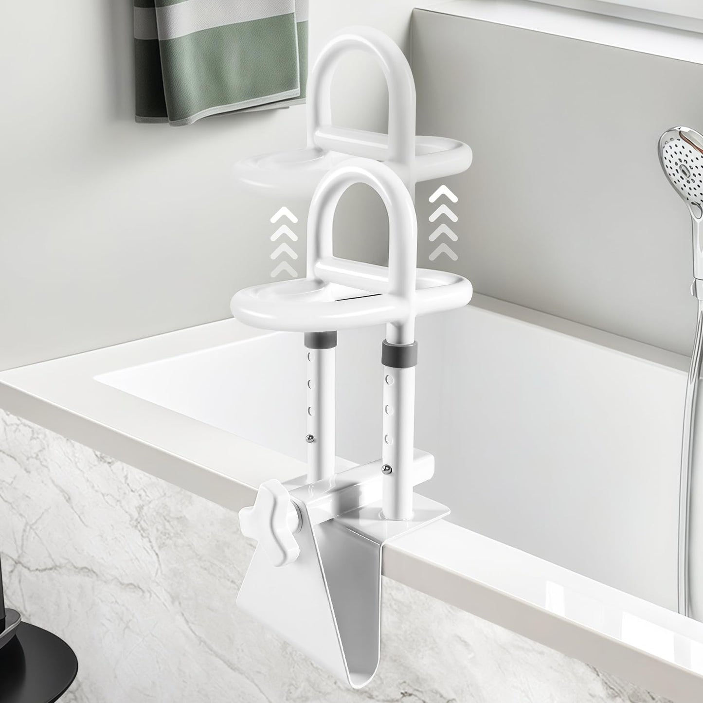 NnsZenith Adjustable Bathtub Safety Rail & Shower Grab Bar for Elderly – Heavy-Duty Support, Height/Width Flexible, Enhanced Bathroom Safety, Sturdy No-Drill Installation, Supports 330 lbs