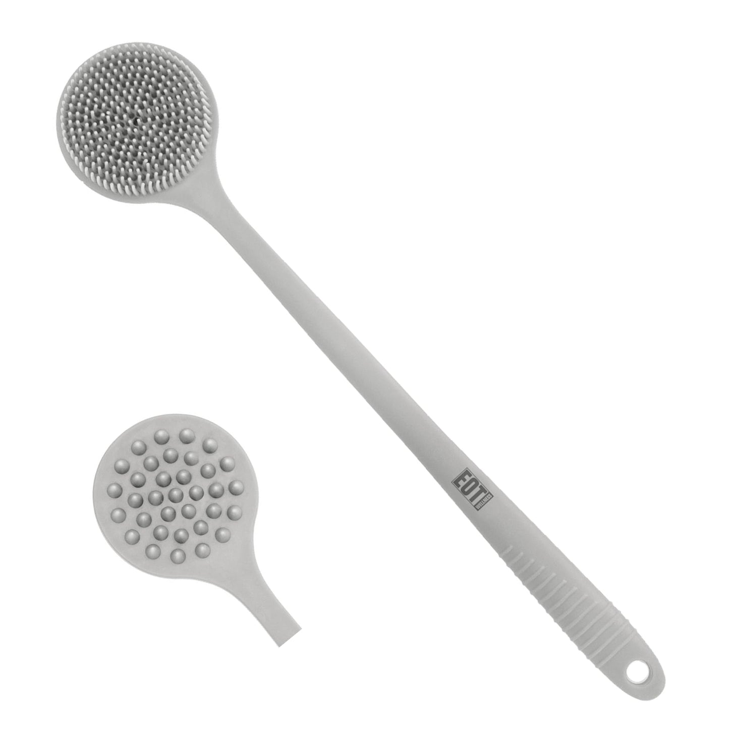 EOT Wellness Bendable Long Handled Silicone Body Brush & Hair Scrubber - Bath Shower Back Brush, Shampoo Hair & Scalp Massager, Back Scrubber for Shower (Light Gray)