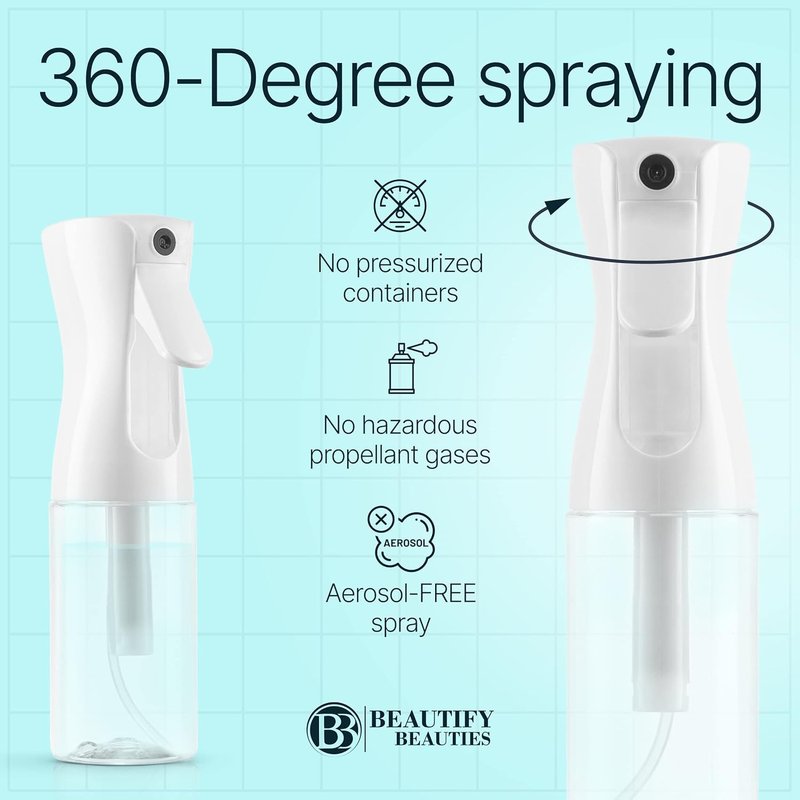 BeautifyBeauties Hair Spray Bottle - Ultra Fine Continuous Mister for Hairstyling & Skin Care | 6.8 Oz, White